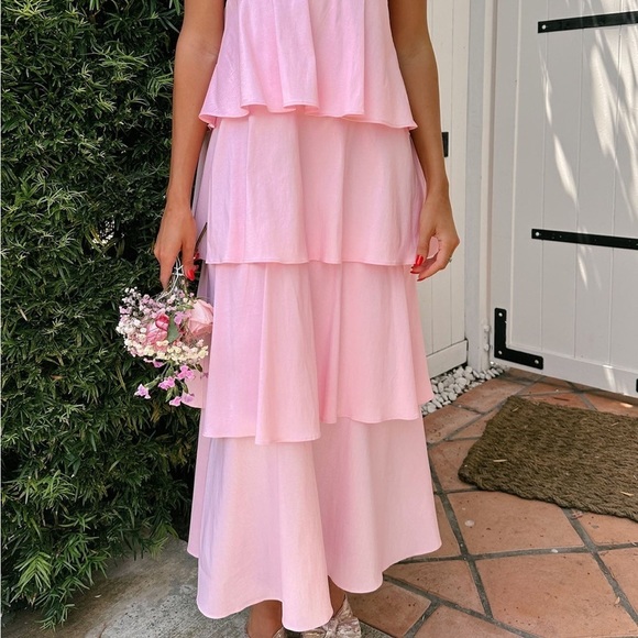 SHOW ME YOUR MUMU Meet Cute Dress In Light Pink Taffeta - Picture 6 of 7